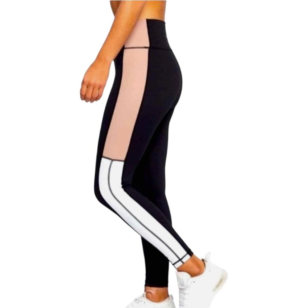 NWT ALLFENIX Heidi Block Black Blush White Anthropologie 7/8 Leggings Size Med